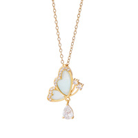 Colliers papillon de mode en acier inoxydable plaqué or 18 carats avec zircon pour femmes