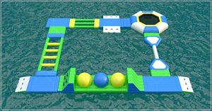 Toboggan aquatique gonflable géant avec deux murs d'escalade et zone de chute, attraction aquatique flottante pour les projets de lacs ou de stations balnéaires - Product Image 2