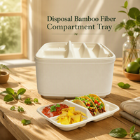 Plateau repas jetable et compostable en fibre de bambou écologique à 4 ou 5 compartiments pour cantine, plats à emporter, restauration et pique-nique