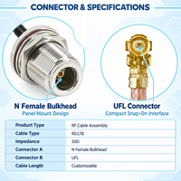 Kabel Koaksial RG178 Konektor N Female U.FL 50 Ohm Pigtail Tipis Fleksibel 15cm 0-3GHz IoT Modul PCB Nirkabel Antena Jumper