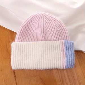 High Quality Knitted Beanie Hat Children's Adults Rabbit Hair Thickened Two Color Warm <b>Winter</b> <b>Caps</b> for Women - Product Image 3