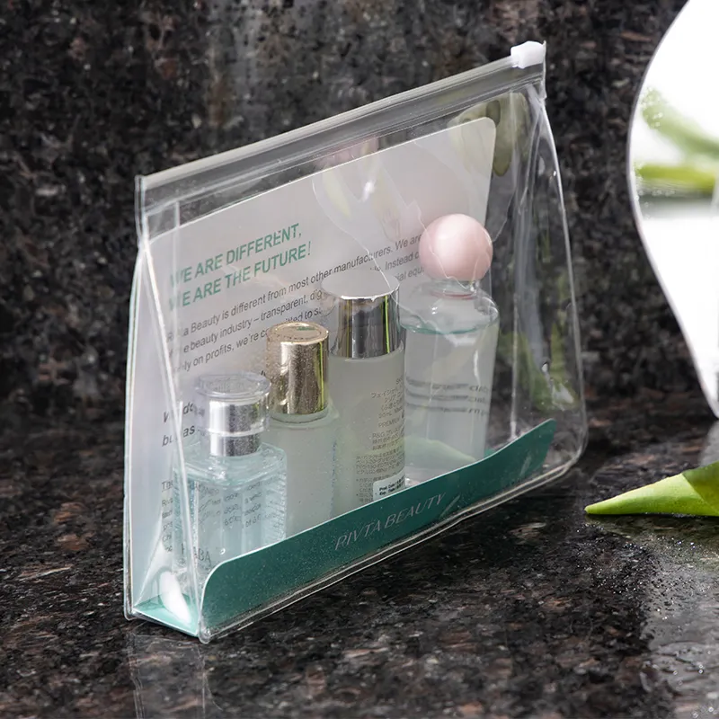 Tas Makeup Kantong Kosmetik Tahan Air, Transparan PVC TPU Ramah Lingkungan dengan Ritsleting