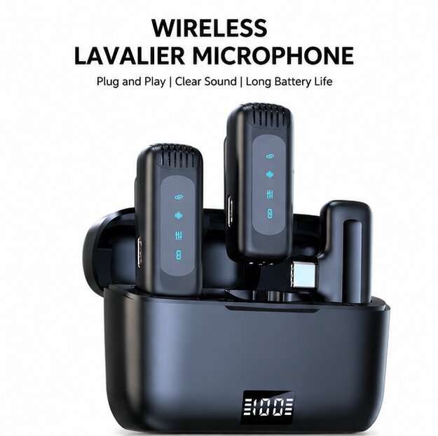 Wireless Lavalier Microphone Dual Mics 20H Battery Life Miniature Recording Device for YouTube TikTok