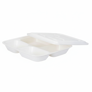 Boîte à lunch écologique à 4 compartiments, 36 oz, en amidon de maïs biodégradable avec couvercle, récipient alimentaire à emporter, style décontracté - Product Image 1