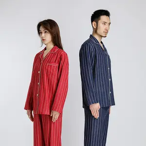NANTEX – pyjama Double couche en gaze de coton pour homme et femme, vêtement de nuit d'hiver à rayures