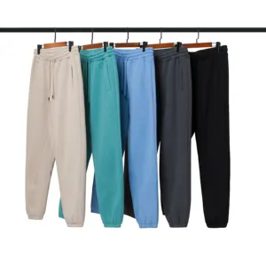 Toptan yüksek kalite özel Logo cepler ile boş Jogger erkekler için % 42% pamuk 58% Polyester kaflı pantolon İpli Sweatpants