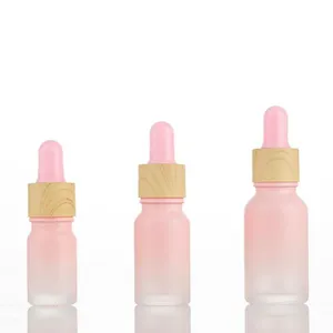 30ml stock échantillon essence bouteille vide dégradé givré rose grain de bois fermeture verre compte-gouttes bouteille d'huile essentielle