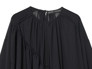 2色展開 長袖 アシンメトリーデザイン クルーネック 無地 フリル カジュアル ファッション トップス ブラウス シャツ レディース - Product Image 4