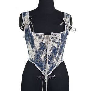 Nuevo corsé de <span class=keywords><strong>vaquero</strong></span> de mezclilla Jacquard teñido Halo Urban Outfiters <span class=keywords><strong>Corset</strong></span> Top con chaleco de flejado en la espalda Corsé de fleje en la espalda Bustier Top - Product Image 1