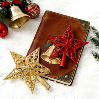 En stock: Adornos de estrella para la punta del árbol de Navidad, transfronterizos, dorados, plateados, rojos, electrochapados, pentagramas huecos, modernos y minimalistas.