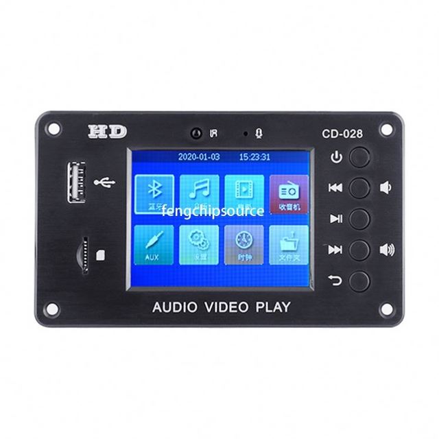 BT 5.0 HD MP5 Car Lossless Decoding Board-Hour Alarm Clock 2.8-Inch TFT Screen FM Audio Video Decoder