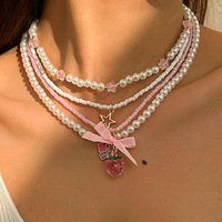 Frisse en zoete Y2k imitatieparel aardbei hanger choker ketting dames sieraden accessoires