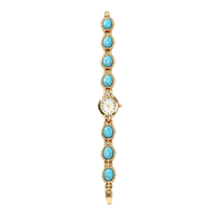 Montre-bracelet ovale de luxe vintage pour femme, vente en gros d'usine, incrustation de pierre turquoise naturelle, cristal de saphir, quartz doré, personnalisable ODM
