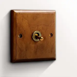 Echt Hout Vintage Cover Houten Paneel Toggle Muur Lichtschakelaar 1Gang