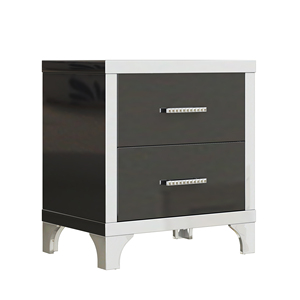 High Gloss Nightstand With 2 Drawers <b>Mirrored</b> <b>Bedside</b> <b>Table</b> Black For Bedroom Living Room - Product Image 6