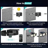 Lámpara de Seguridad LED Solar para Exteriores IP67 de 2500LM con Control Remoto, Sensor de Movimiento de 3 Cabezas, Ángulo Amplio de 270°, Luz de Pared de 6000K