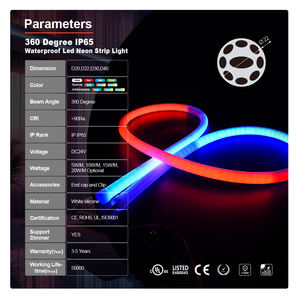 Bande LED néon flexible en silicone blanc, angle de faisceau parfait à 360°, D22 DC24V, 140 LED, IP65, découpable, pour éclairage paysager, rouleau de 100m - Product Image 2