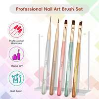 Ensemble de pinceaux à ongles professionnels multifonctionnels 5 pièces à manche en acrylique léger et codé par couleur pour la manucure française et la peinture au gel UV