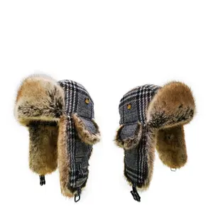 A101 สําหรับฤดูหนาวที่กําหนดเอง Aviator หมวกทหารฤดูหนาวหมวกตุ๊กตารัสเซียฤดูหนาว WARM ขนสัตว์โคซัค Ushanka พร้อม earflapsTrapper หมวก