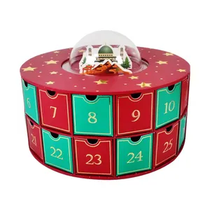 High-quality cylindrical 30-grid 24-day <b>Christmas</b> countdown calendar in a paper gift <b>box</b>, customizable upon request - Product Image 3