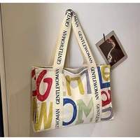 Tas Tote Kanvas Wanita Kapasitas Besar dengan Desain Huruf Modis, Tas Belanja Ramah Lingkungan dengan Logo Cetak Kustom