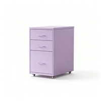Armoire de rangement en métal à 3 tiroirs violette, organiseur étroit pour chevet, unité de rangement de bureau, armoire de classement sous table pour la maison