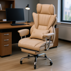 Chaise de bureau de direction en cuir PU kaki, robuste, capacité 400 lb, inclinable, avec support lombaire, roulettes silencieuses, base métallique - Product Image 2