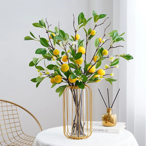 Rama <span class=keywords><strong>de</strong></span> limón artificial, tallo largo, limones amarillos, selecciones con hojas verdes y <span class=keywords><strong>flores</strong></span> para el hogar, cocina, centro <span class=keywords><strong>de</strong></span> mesa <span class=keywords><strong>de</strong></span> granja - Product Image 6