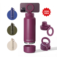 Bouteille d'eau magnétique en acier inoxydable de 32 oz avec compartiment de rangement caché au fond, double paroi isolée, couvercle anti-fuite avec paille pour la gym et les voyages