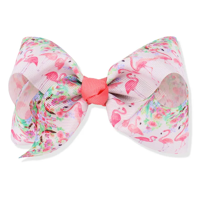 Ribbon Hair Accessories Flamingo Pattern Fabric Hair Bows For Girls