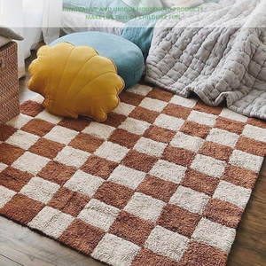 Tappeti a scacchiera <span class=keywords><strong>Beige</strong></span> bianco e marrone nordic moderno soffice tappeti <span class=keywords><strong>per</strong></span> la casa da <span class=keywords><strong>salotto</strong></span> - Product Image 2