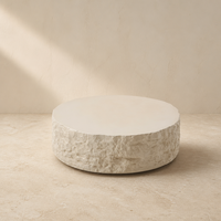 Table basse moderne en résine laquée beige, texture imitation pierre, cylindrique, pour salon, hôtel, bureau - Vente en gros personnalisée