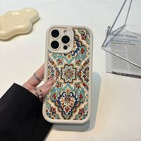 Coque antichoc en TPU motif carreaux persans vintage pour iPhone 17 Pro Max/16/15/13/11/12/14, style Ins, peinture douce personnalisée par pulvérisation