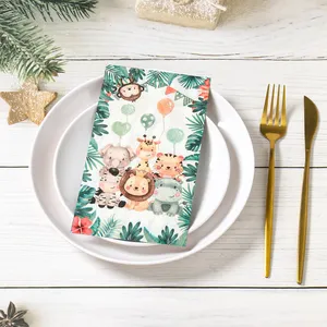 Custom Printed Paper Napkins Animal Theme Happy Birthday Party Supplies Floral Print Decorative Disposable Paper Dinner Napkins
