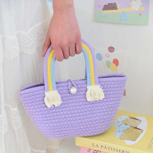 Cute Rainbow Cloud Handbag, New Style, Handmade Woven <b>Bag</b>, Beach Vacation <b>Bag</b>, Casual <b>Straw</b> <b>Bag</b>, Export - Product Image 2