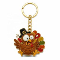 Porte-clés personnalisé de Thanksgiving, breloque dinde effrayée plaquée or pour sac, cadeau, vente en gros, fabricant de porte-clés en émail souple