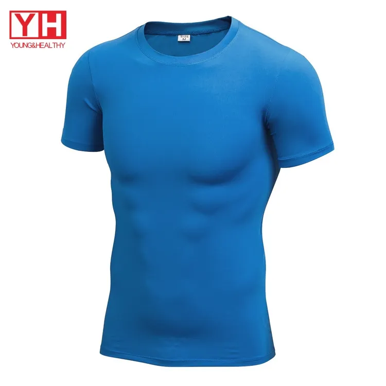 사용자 정의 인쇄 근육 맞는 T 셔츠 스판덱스 체육관 피트니스 훈련 일반 남성 T 셔츠