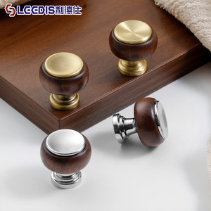 Leedis Wood Brass Cabinet <b>Knobs</b> Round Traditional Style For Wardrobe Door Handles <b>Copper</b> Chrome Bronze Finish - Product Image 1