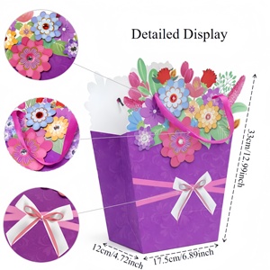 Mother <b>Valentine</b> Day <b>Bag</b> Colorful Handmade Paper Flowers With Rhinestones & Ribbon Bow 3D Flower Pop-Up <b>Gift</b> Sack - Product Image 2