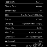 Montre intelligente GPS L7 AMOLED 1,52 pouces en alliage de zinc, étanche IP68, positionnement GPS L1, fréquence cardiaque, pression artérielle, 170 modes sportifs