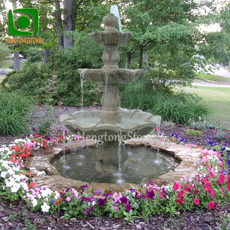 Fuente de agua de cascada de mármol Natural tallada a mano, decoración para jardín al aire libre, Color antiguo