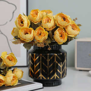 Fleurs artificielles en soie Ruilisi, pivoine à 5 têtes, jaune automnal, décoration florale pour la maison - Product Image 1