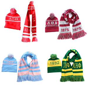 Set Syal dan Kupluk Musim Dingin Panjang Jacquard dengan Logo Sororitas Delta 1932 Gamma Phi Delta Lambda Theta Alpha yang Dikustomisasi dan Desain Trendi - Product Image 1