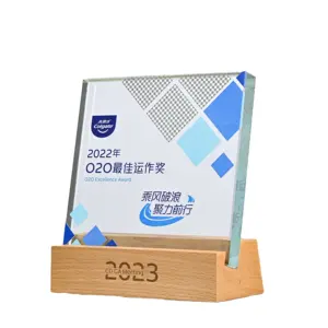 Creative Solid Wood Crystal Trophies Customized Annual High-End Distribution Agents Authorized Plate Engraving Production