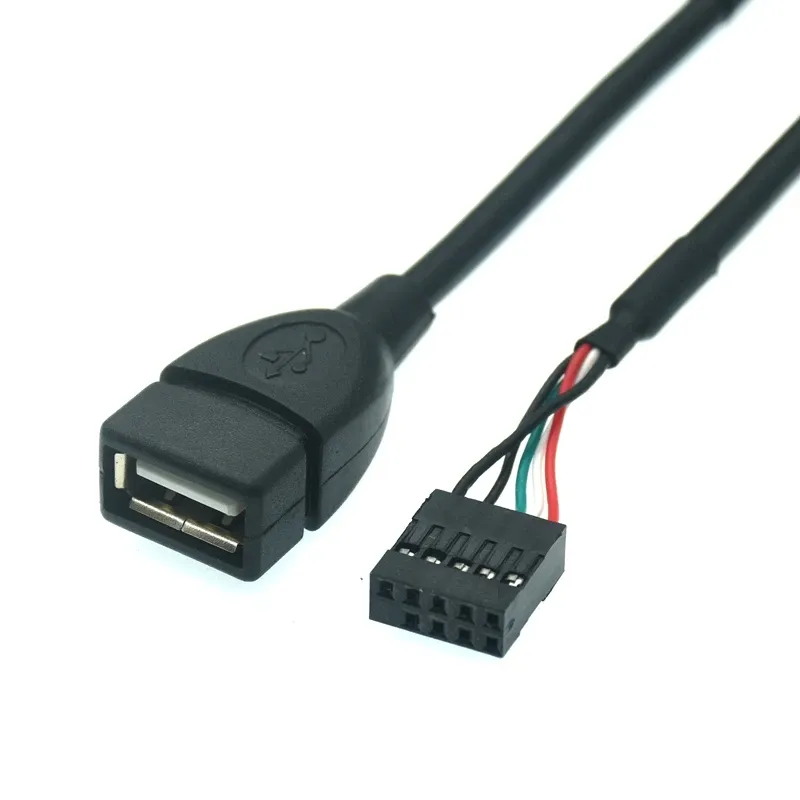 Cabo adaptador USB 2.0 para placa-mãe, cabo USB 2.0 tipo A fêmea para Dupont, cabo de 9 pinos fêmea, cabeçalho para placa-mãe