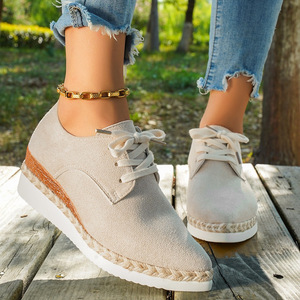 Chaussures à lacets en corde de chanvre, plateforme compensée à semelle épaisse, grande taille, style européen et américain pour femme - Product Image 1