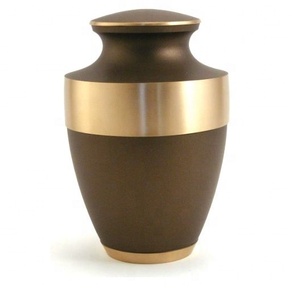 Brown American Style Cremation Urn with Gold Band Eco-Friendly Durable Adult Memorial Ashes Vessel Storage <b>Container</b> - Product Image 3