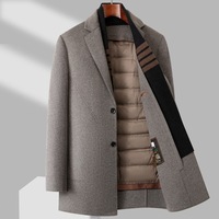 Manteau en laine slim pour homme, automne-hiver, boutonné, doublure amovible, style business décontracté, pour hommes d'âge moyen et seniors