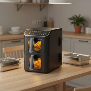 Friteuse à air double compartiment 13L avec fenêtre, paniers doubles 6.5L+6.5L, technologie <span class=keywords><strong>de</strong></span> cuisson à 360 degrés, 8 préréglages, écran tactile numérique, sans <span class=keywords><strong>huile</strong></span> - Product Image 4