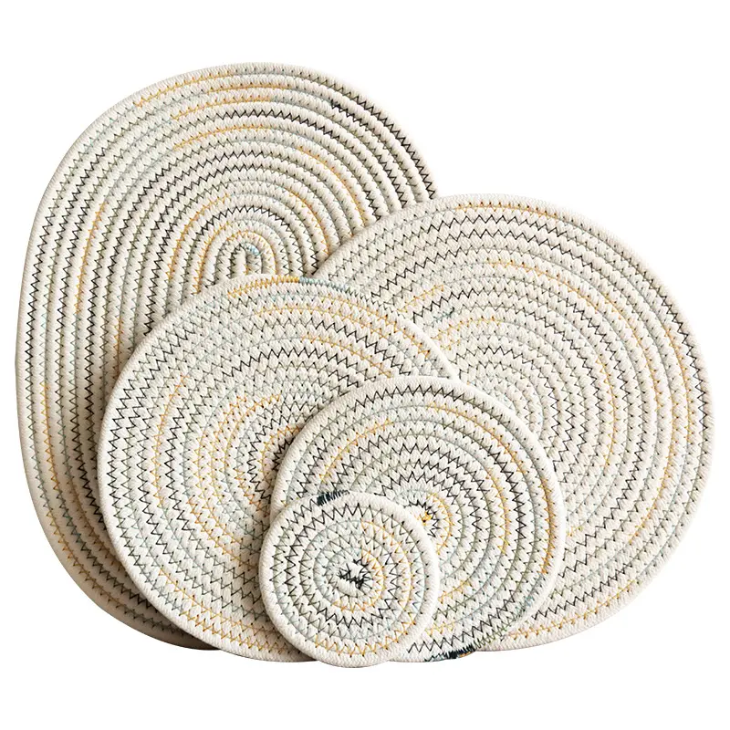 Algodão e linho malha isolamento esteiras para casa cozinha mesa de jantar placemats coasters